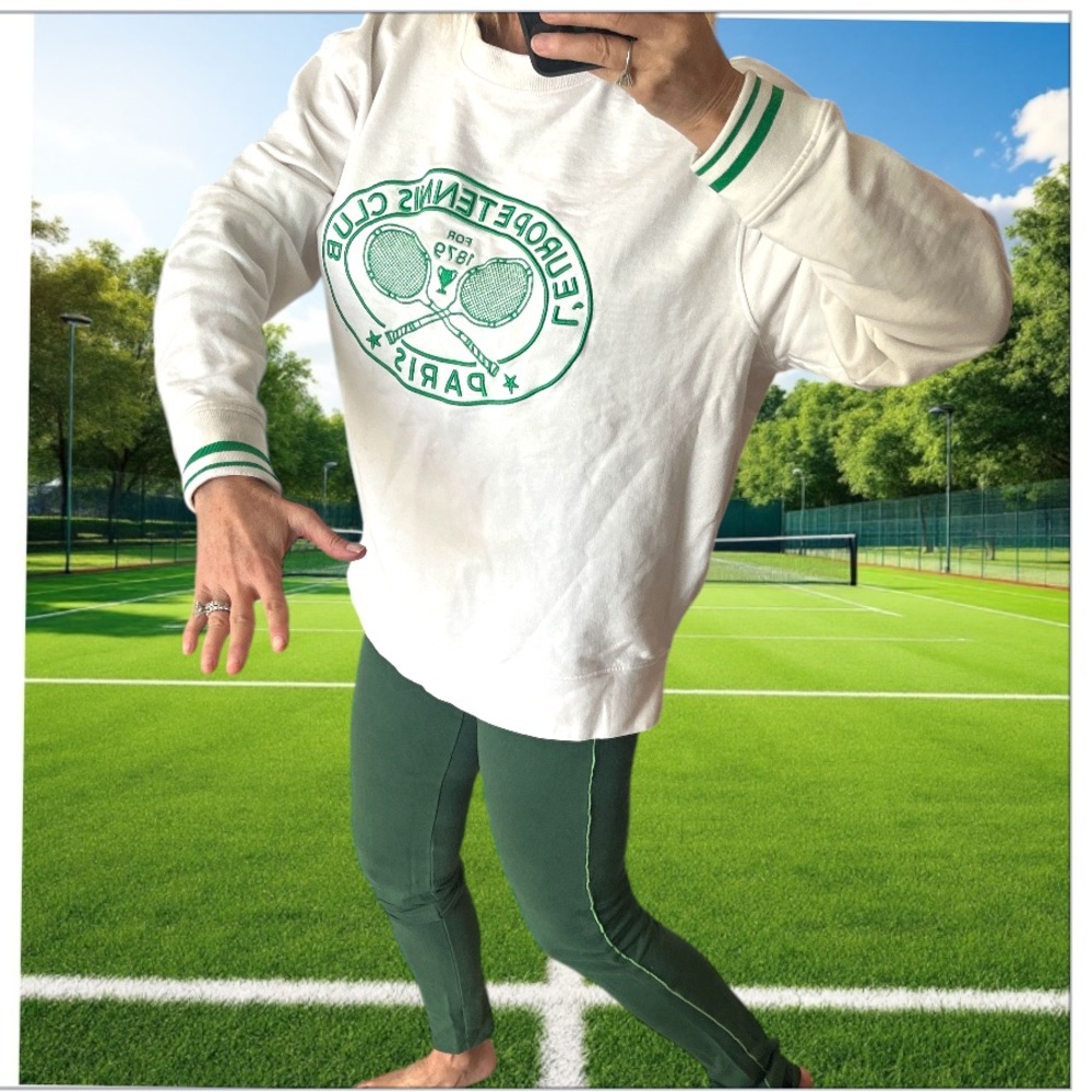 White and Green Tennis Club Sweatshirt With Pants